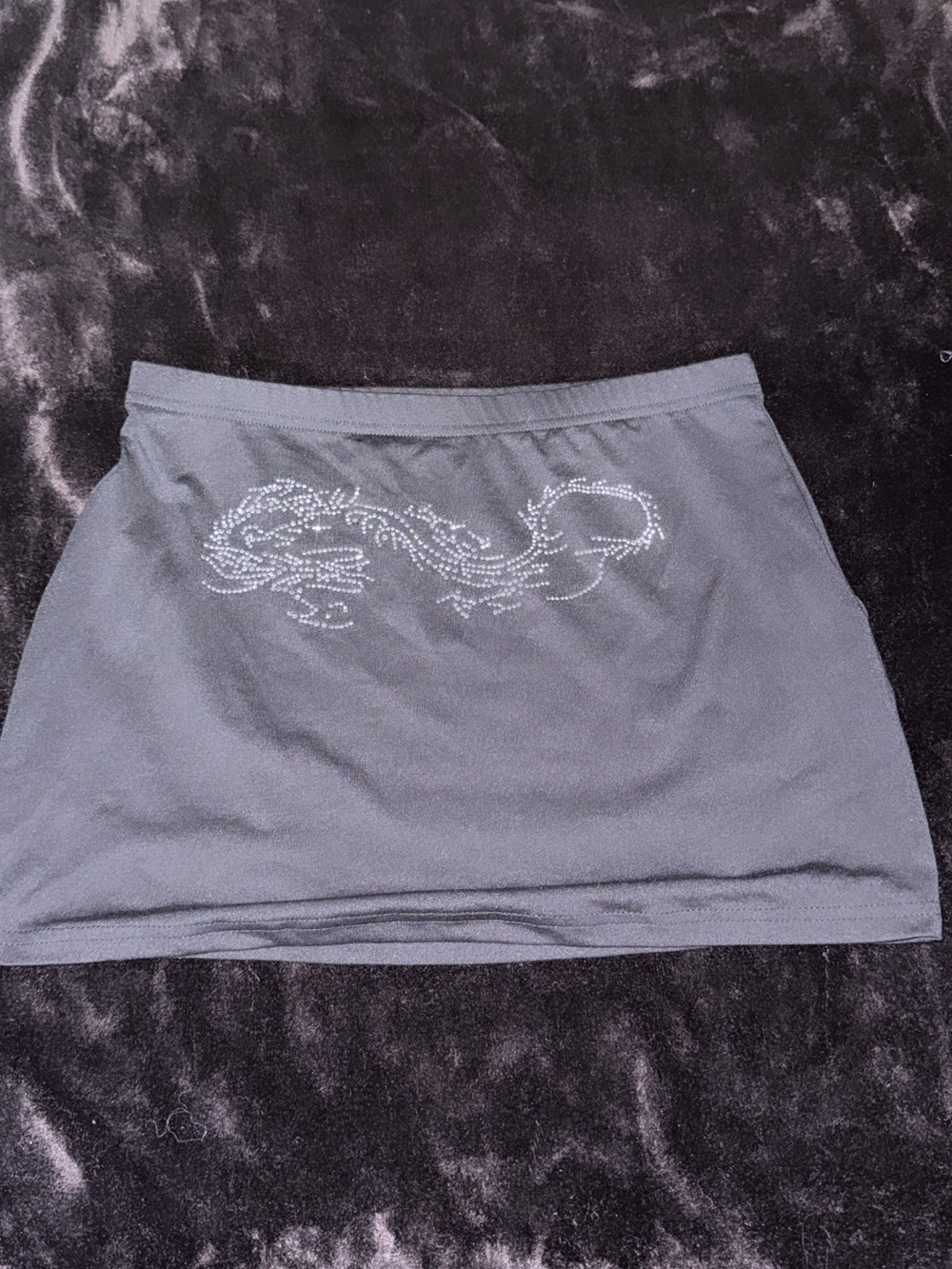 SHEIN Black Mini Skirt with Rhinestone Dragon Detail